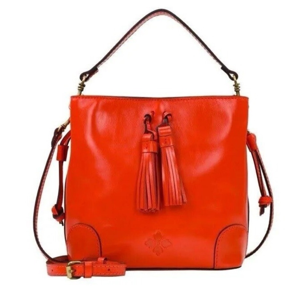 Patricia Nash Chaumont Leather Top Handle Crossbody Bucket Bag - Bright Coral